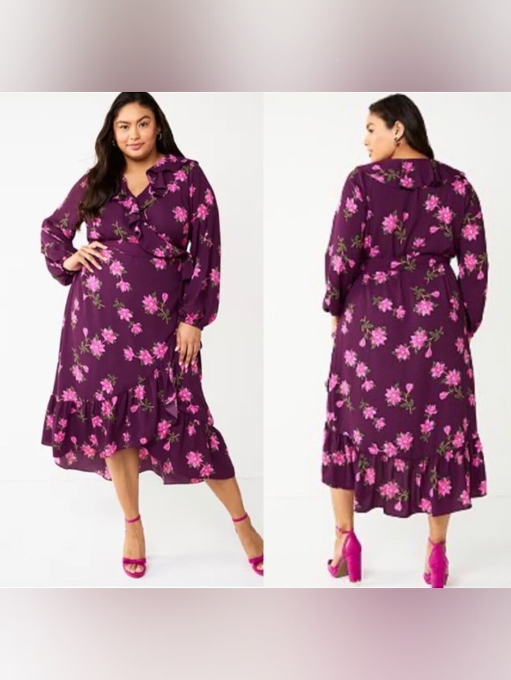 Draper James RSVP Floral Plum Wrap Midi Dress Size 1X